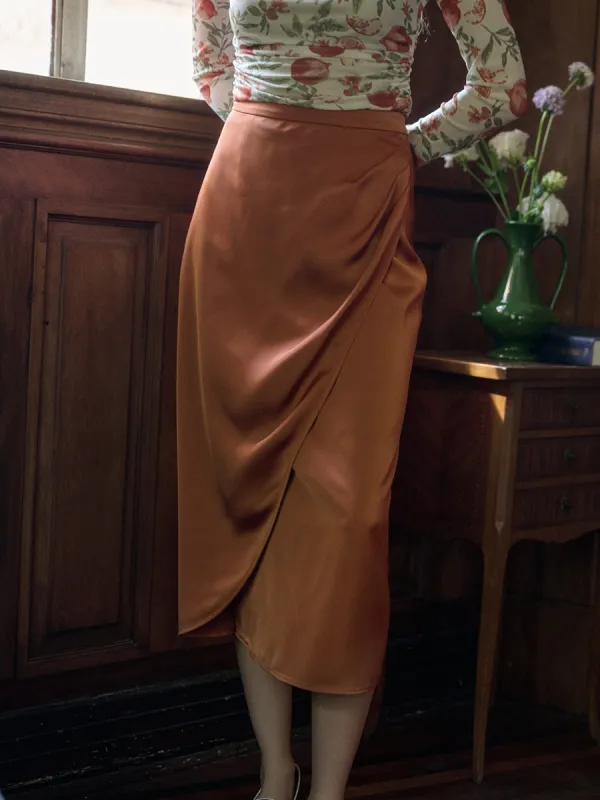 Estella Elegant Pleated Satin Skirt sold by Simple Retro