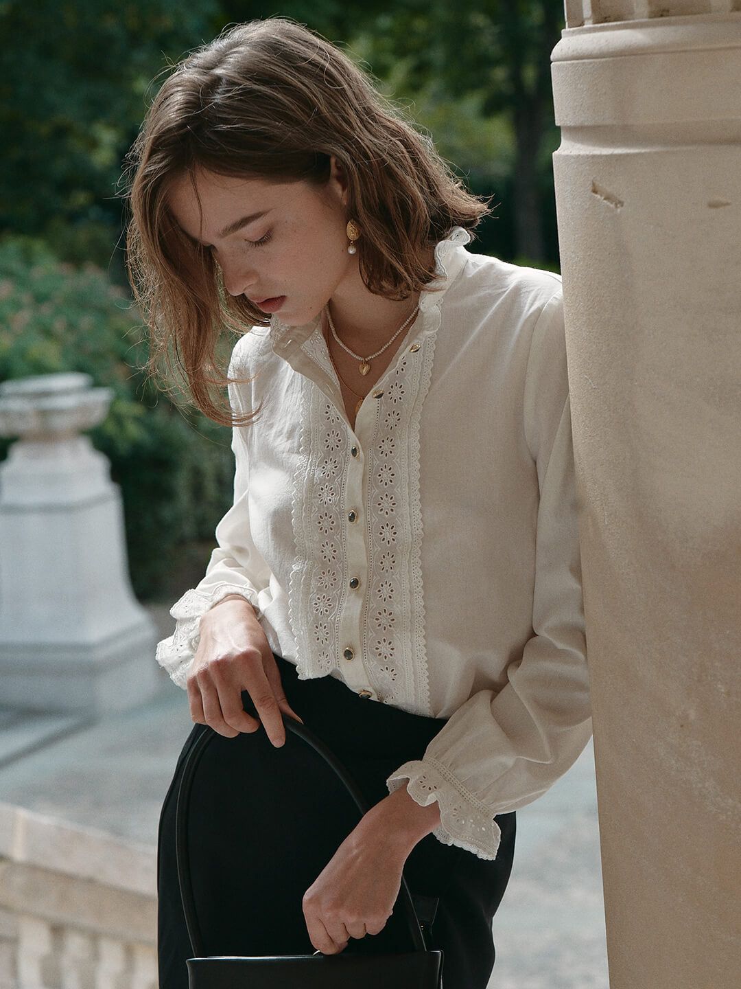 Victoria 100% Cotton Ruffle Mandarin Blouse sold by Simple Retro product image thumbnail 4