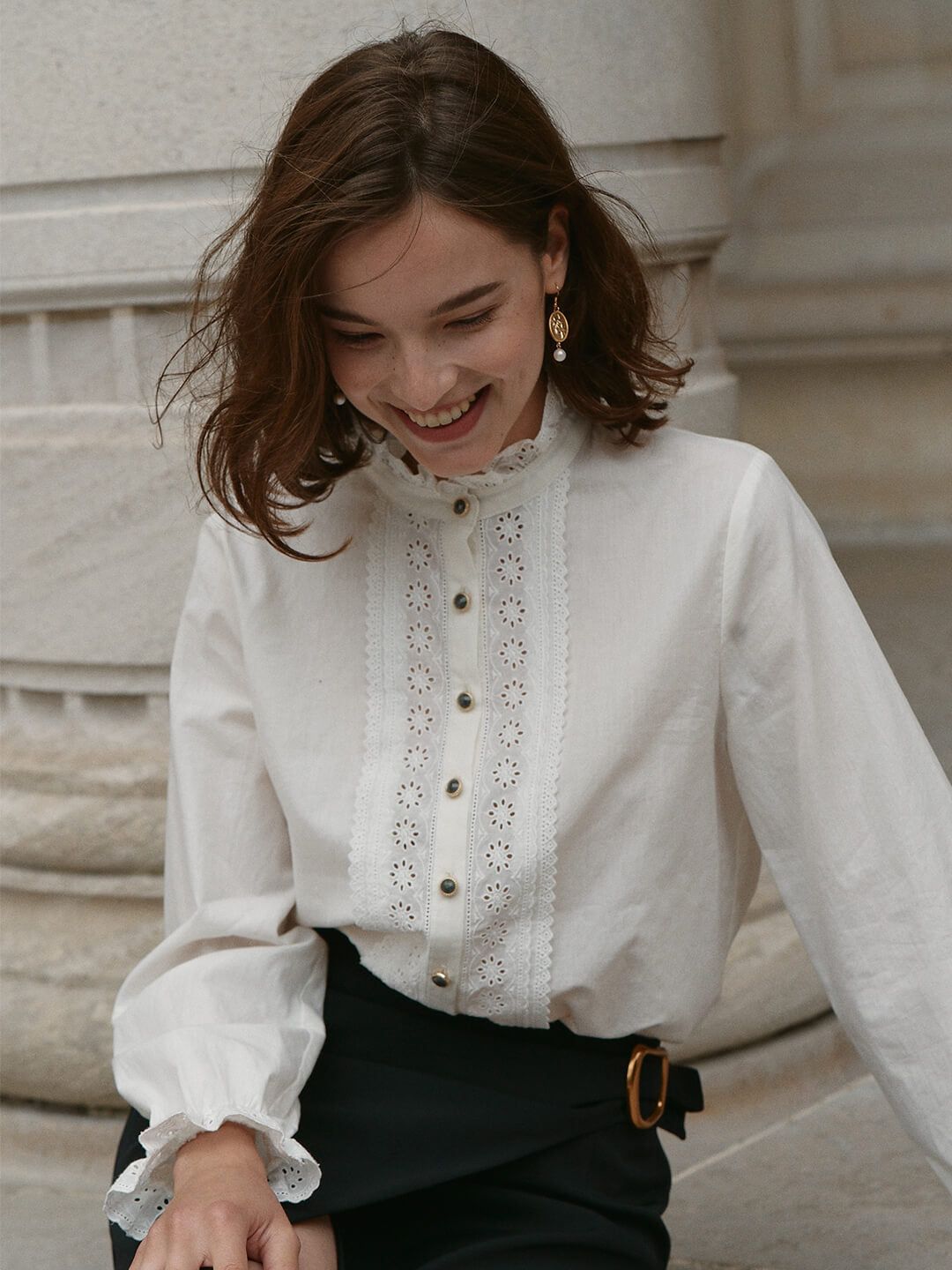 Victoria 100% Cotton Ruffle Mandarin Blouse sold by Simple Retro product image thumbnail 3