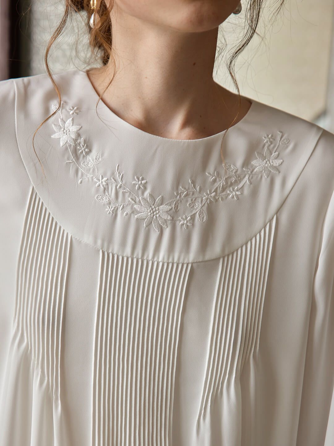 【Final sale】Julia Floral Embroidered White Blouse sold by Simple Retro
