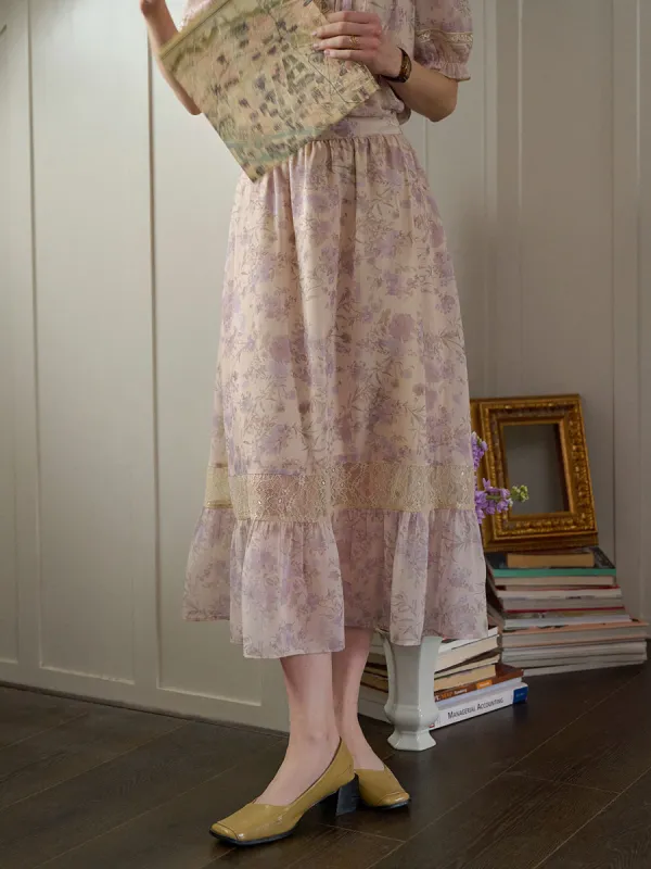 Evelynn Lace Floral Print A-Line Skirt sold by Simple Retro