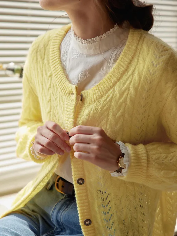 Edana Cable Yellow Knit Cardigan sold by Simple Retro