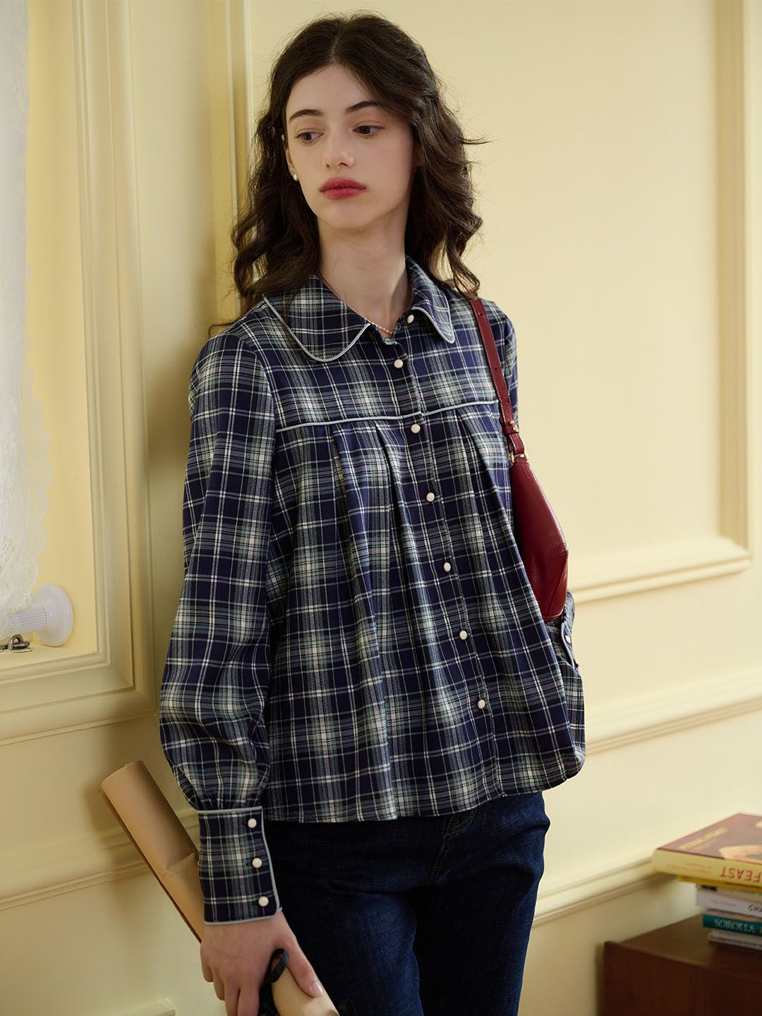 Aubrey Plaid Print Peter Pan Collar Button Front Blouse sold by Simple Retro product image thumbnail 4