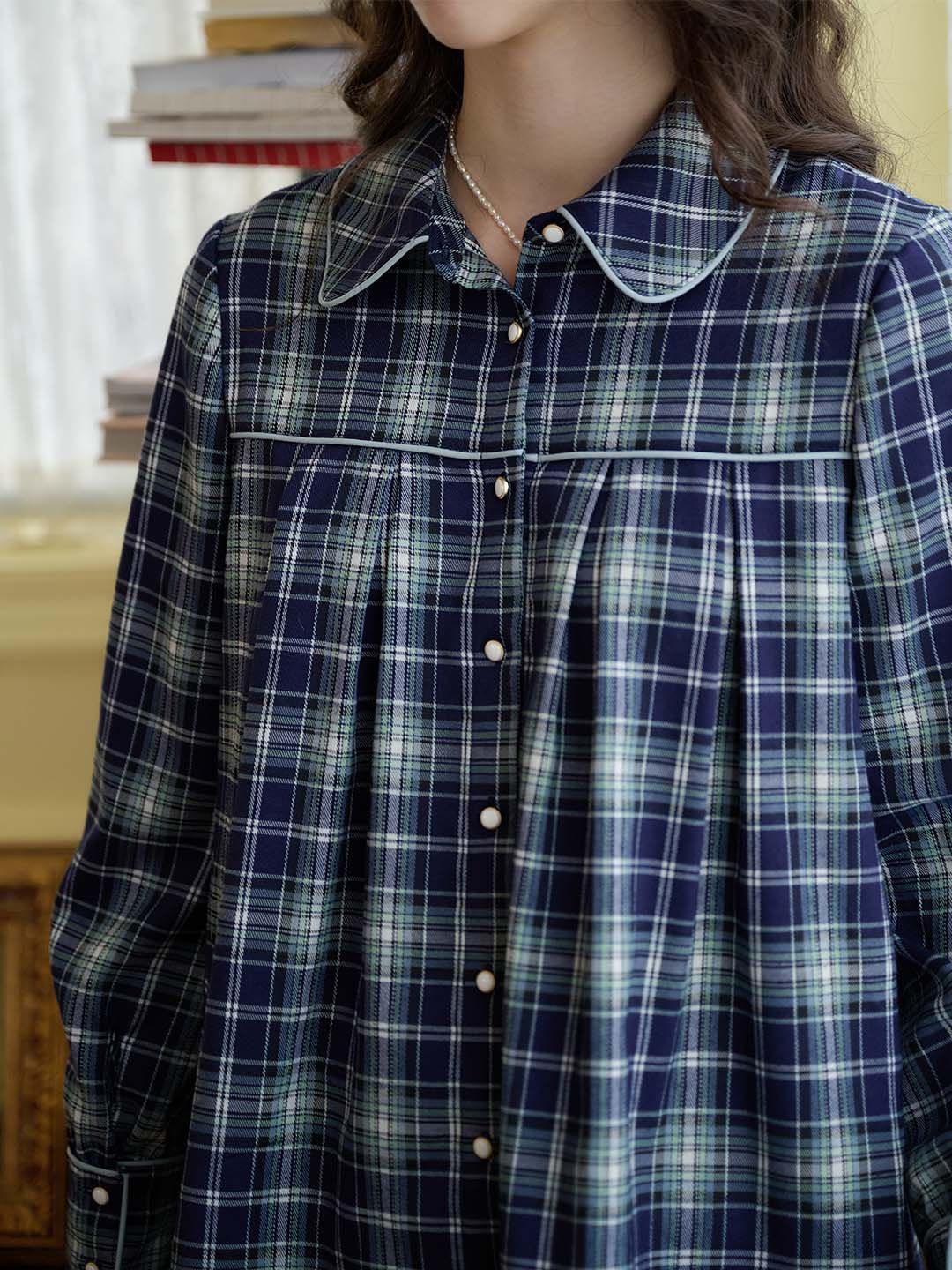 Aubrey Plaid Print Peter Pan Collar Button Front Blouse sold by Simple Retro product image thumbnail 2