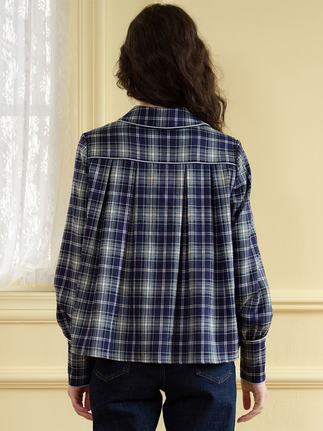 Aubrey Plaid Print Peter Pan Collar Button Front Blouse sold by Simple Retro product image thumbnail 6