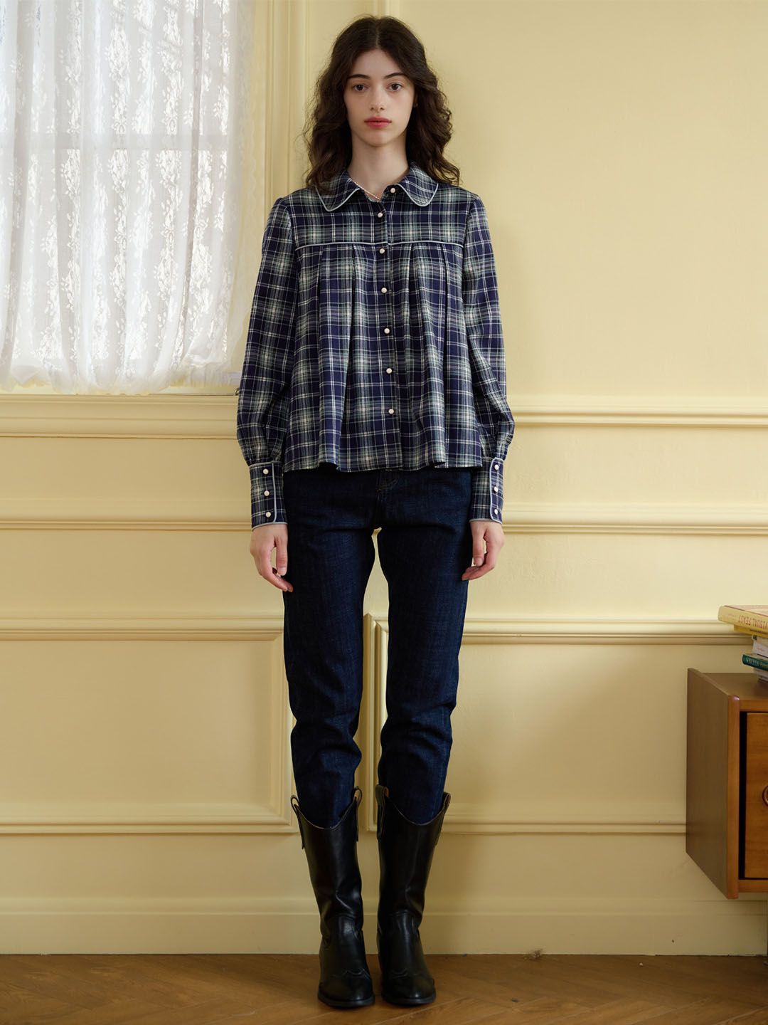 Aubrey Plaid Print Peter Pan Collar Button Front Blouse sold by Simple Retro product image thumbnail 5