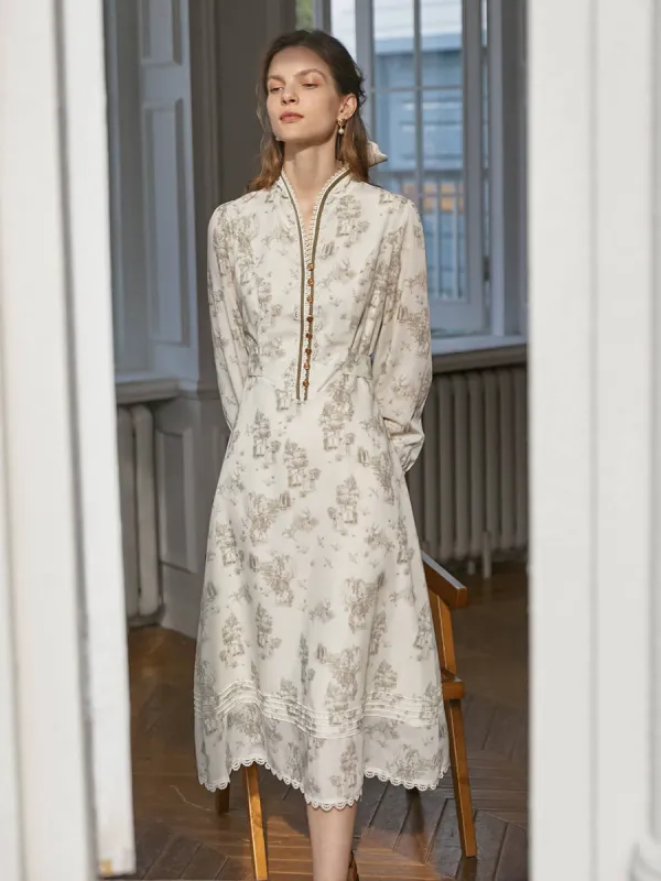 Lyric Printed Stand Collar Midi Dress sold by Simple Retro