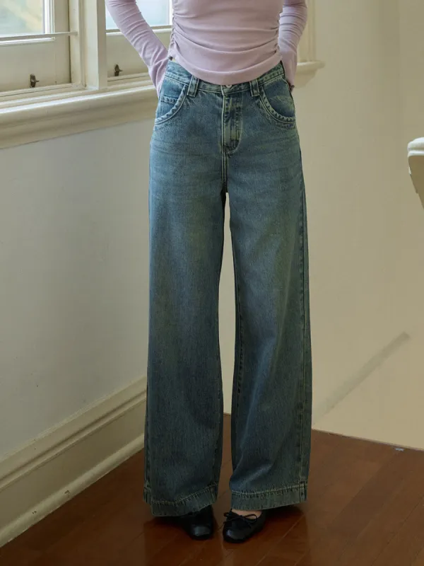 Milan High Rise Vintage Wide Leg Cotton Jeans sold by Simple Retro