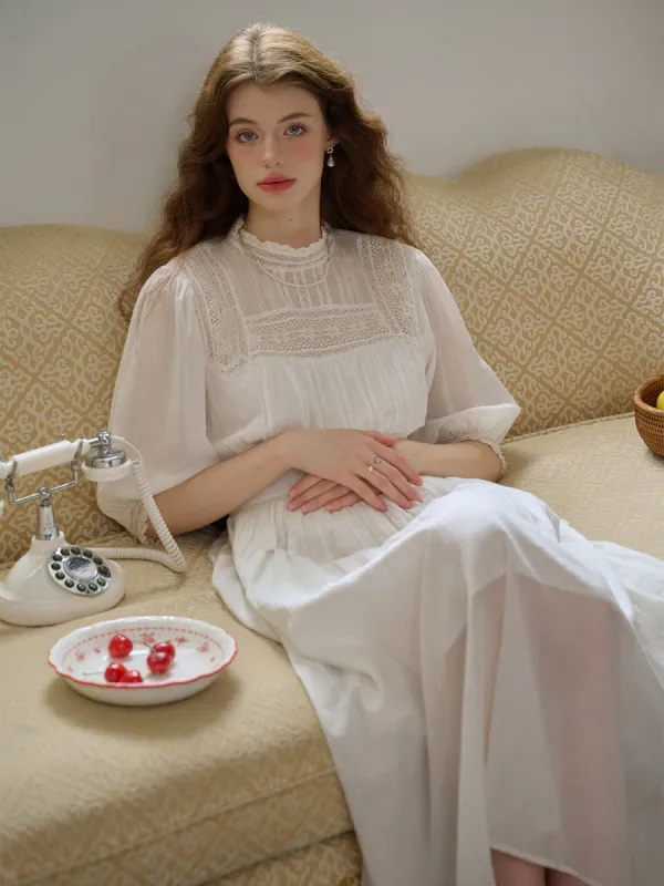 Averie Lace Panel White Dress sold by Simple Retro