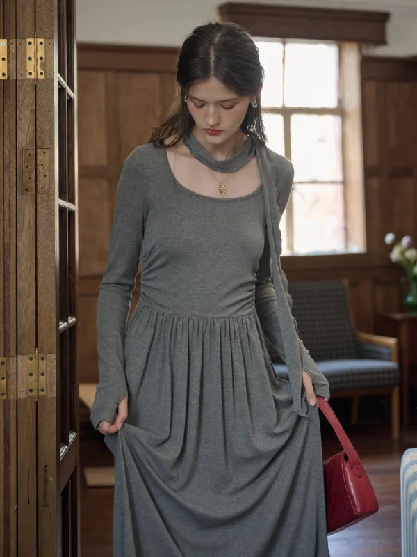 Kaitlyn Round Neck Elegant Gray Slim Fit Knit Dress sold by Simple Retro