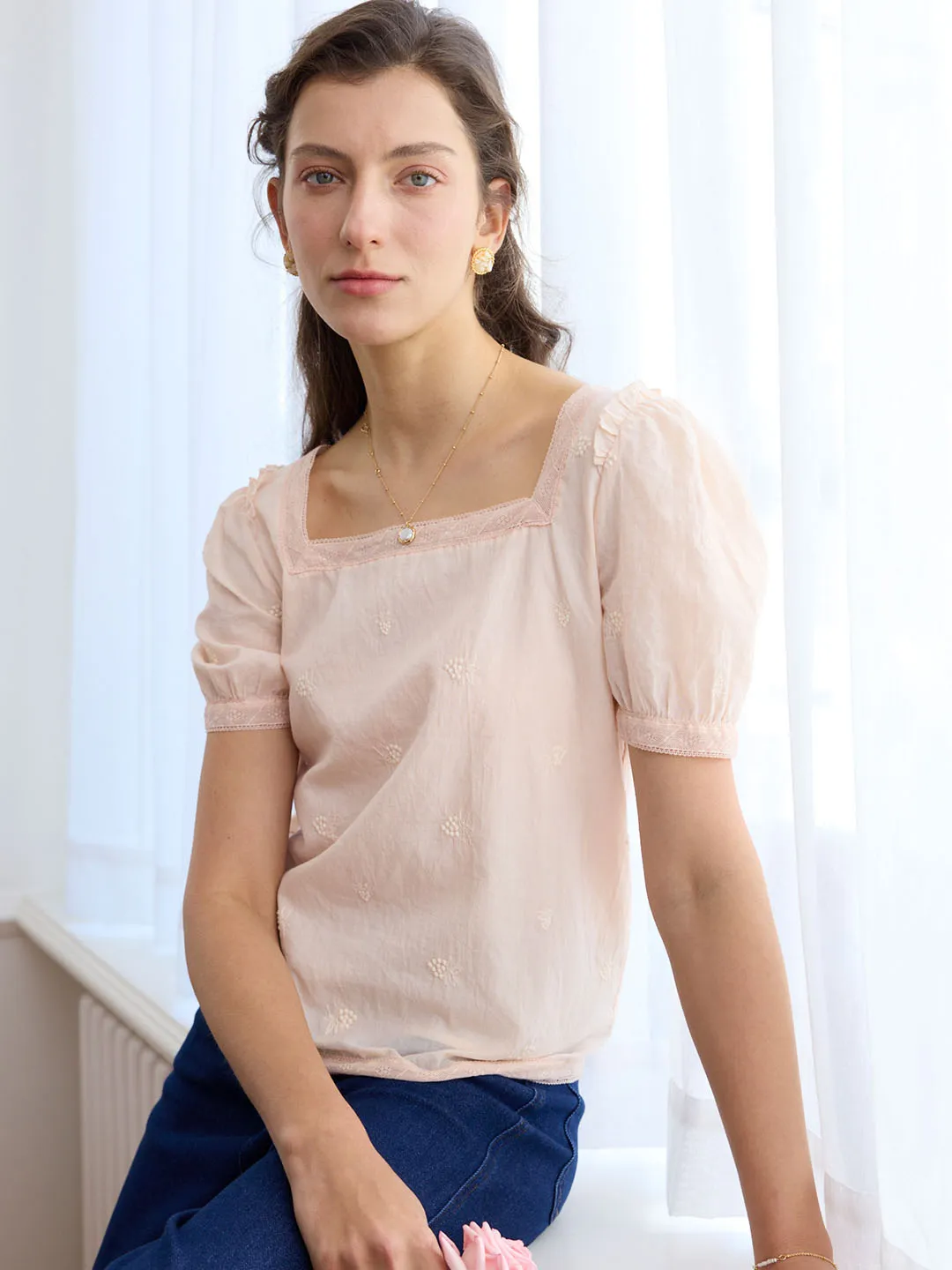 Amalia Square Neck Puff Sleeve Blouse sold by Simple Retro product image thumbnail 5