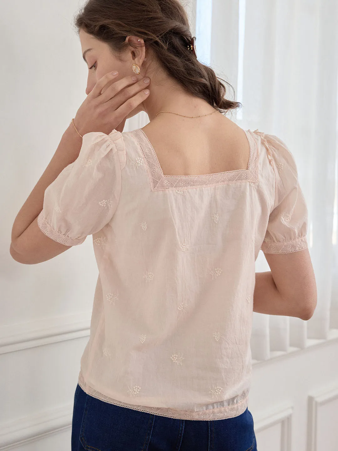 Amalia Square Neck Puff Sleeve Blouse sold by Simple Retro product image thumbnail 4