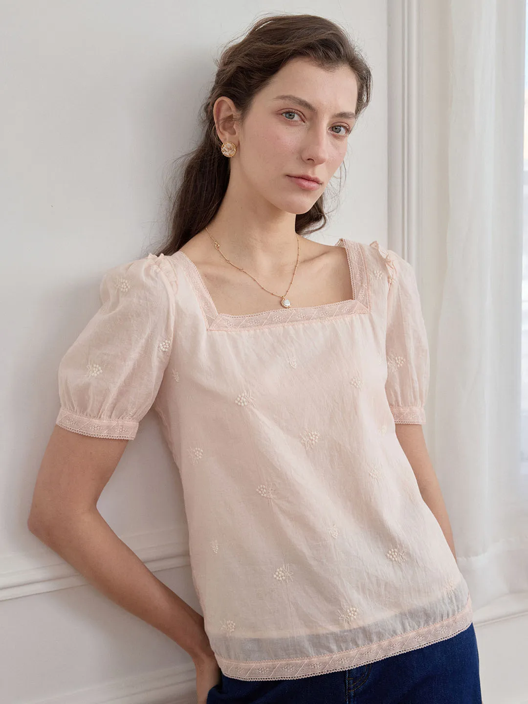 Amalia Square Neck Puff Sleeve Blouse sold by Simple Retro product image thumbnail 2