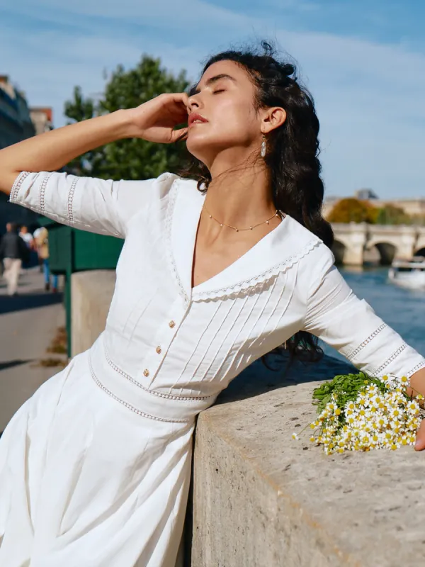 Fiona 100% Cotton White Midi Dress sold by Simple Retro