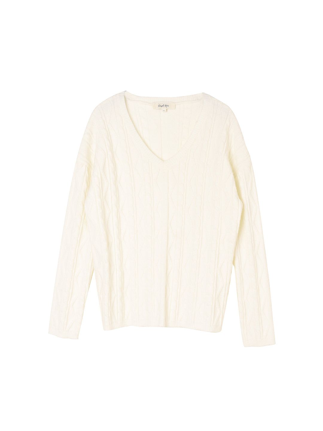 Evie V-neck White Cable Sweater sold by Simple Retro product image thumbnail 8