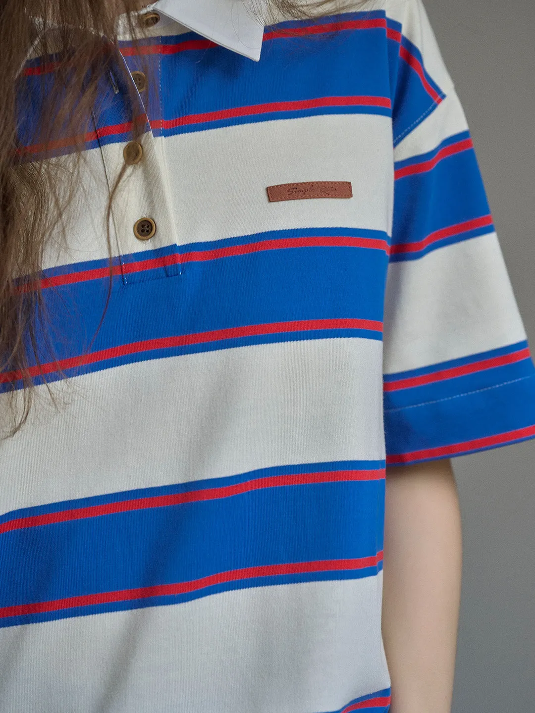 Mavis SR Logo Polo Collar Contrast Striped Short Sleeve T-shirt sold by Simple Retro product image thumbnail 4