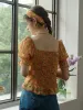 Alivia Floral Print Tie Neck Heart Shaped Collar Orange Blouse sold by Simple Retro