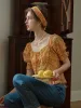 Alivia Floral Print Tie Neck Heart Shaped Collar Orange Blouse sold by Simple Retro