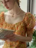Alivia Floral Print Tie Neck Heart Shaped Collar Orange Blouse sold by Simple Retro