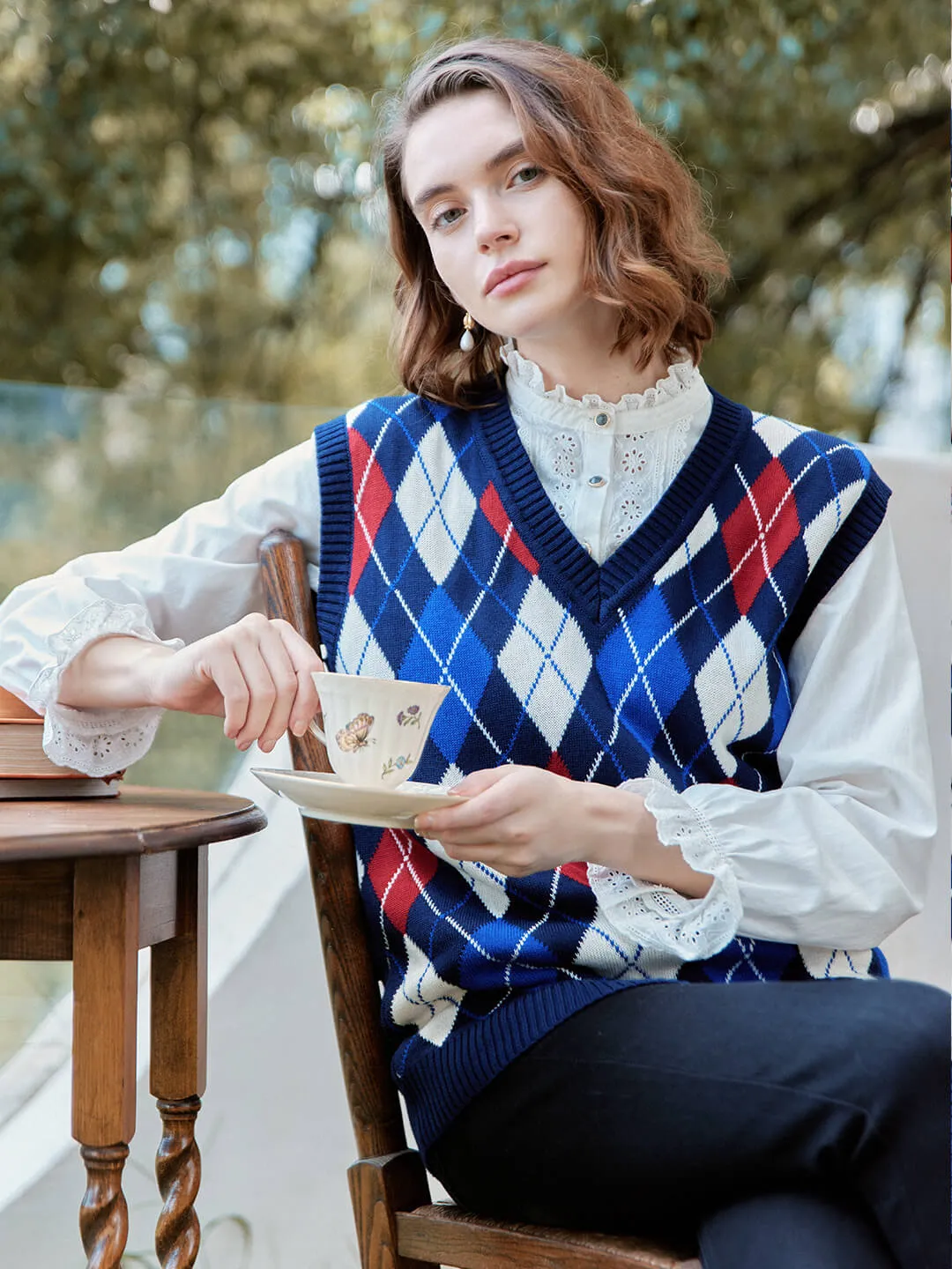【Final Sale】Jolene Argyle Patterned Knit Vest Sweater sold by Simple Retro product image thumbnail 5