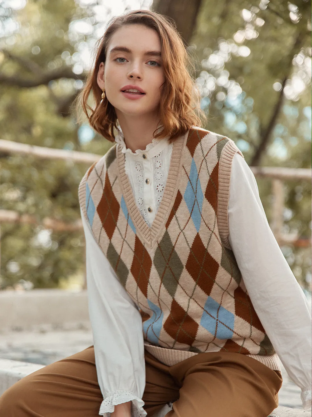 【Final Sale】Jolene Argyle Patterned Knit Vest Sweater sold by Simple Retro product image thumbnail 4