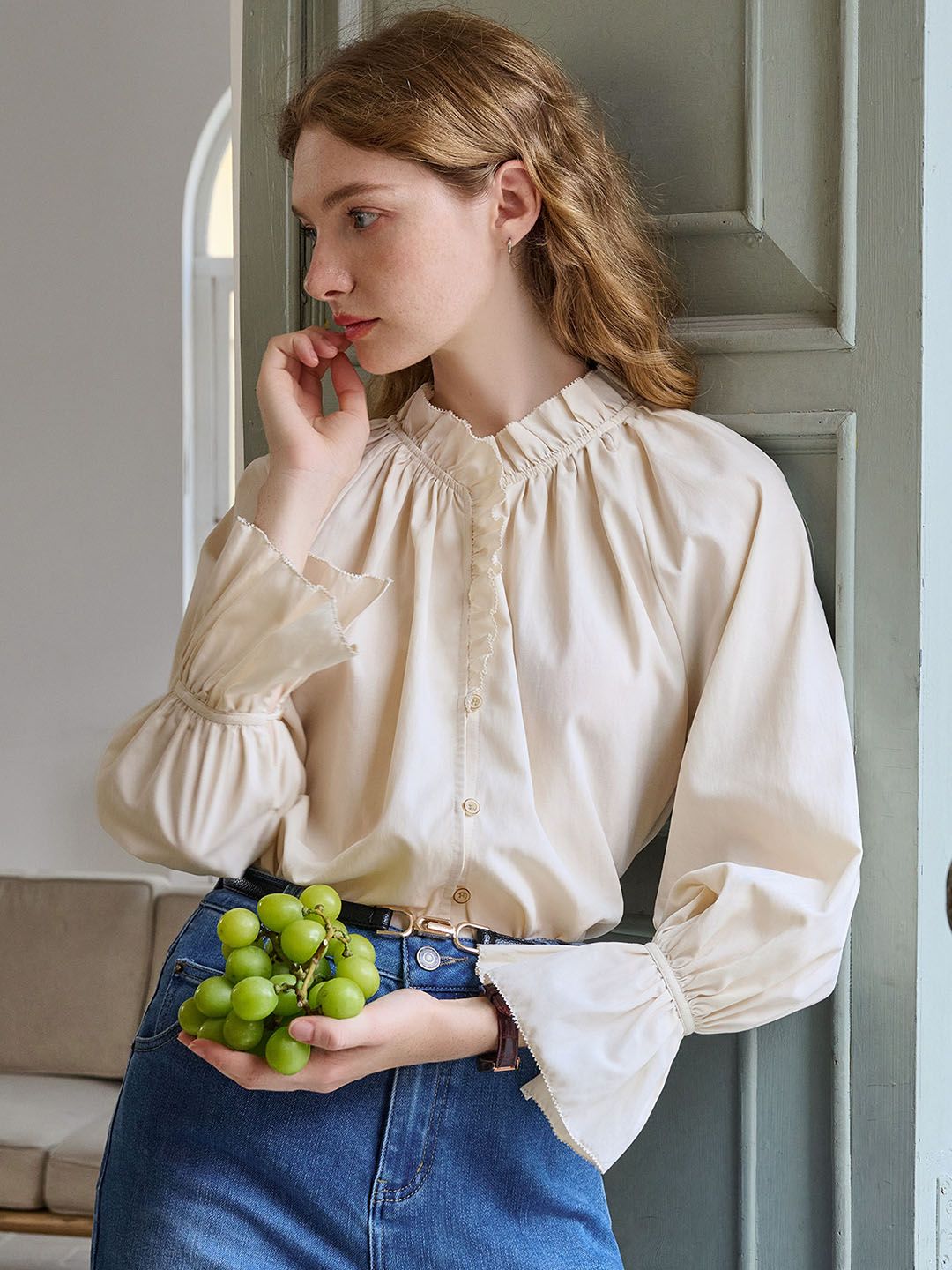 【Final Sale】Inaya Lace Panel Ruffle Sleeve Blouse sold by Simple Retro product image thumbnail 2