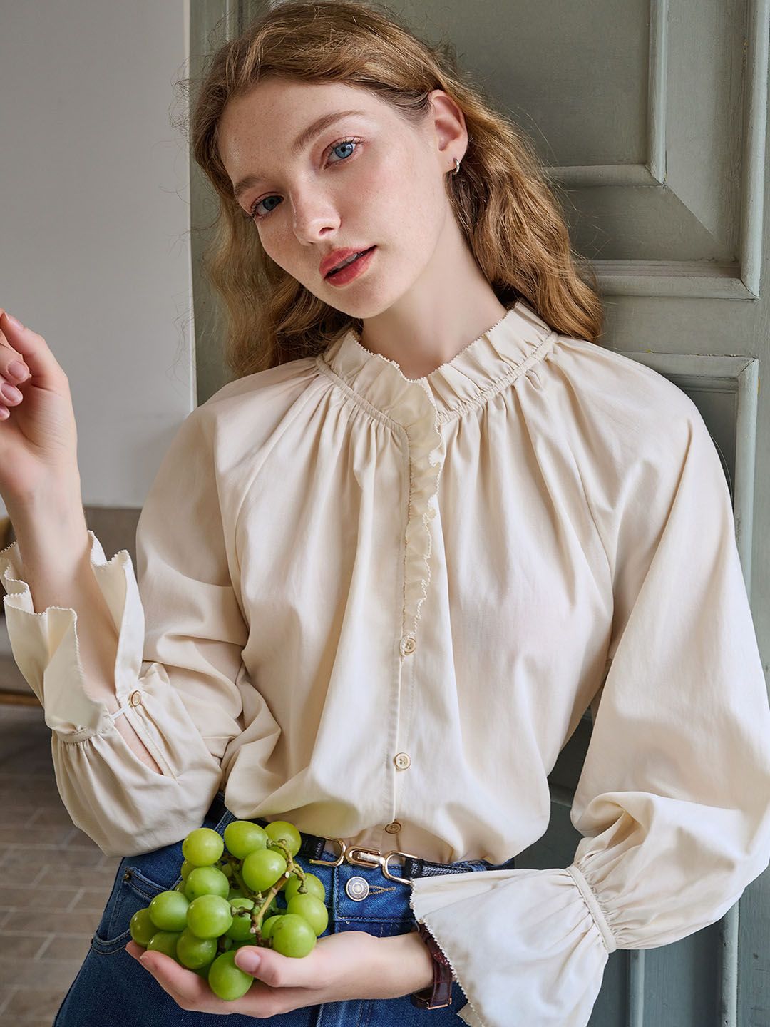 【Final Sale】Inaya Lace Panel Ruffle Sleeve Blouse sold by Simple Retro product image thumbnail 4