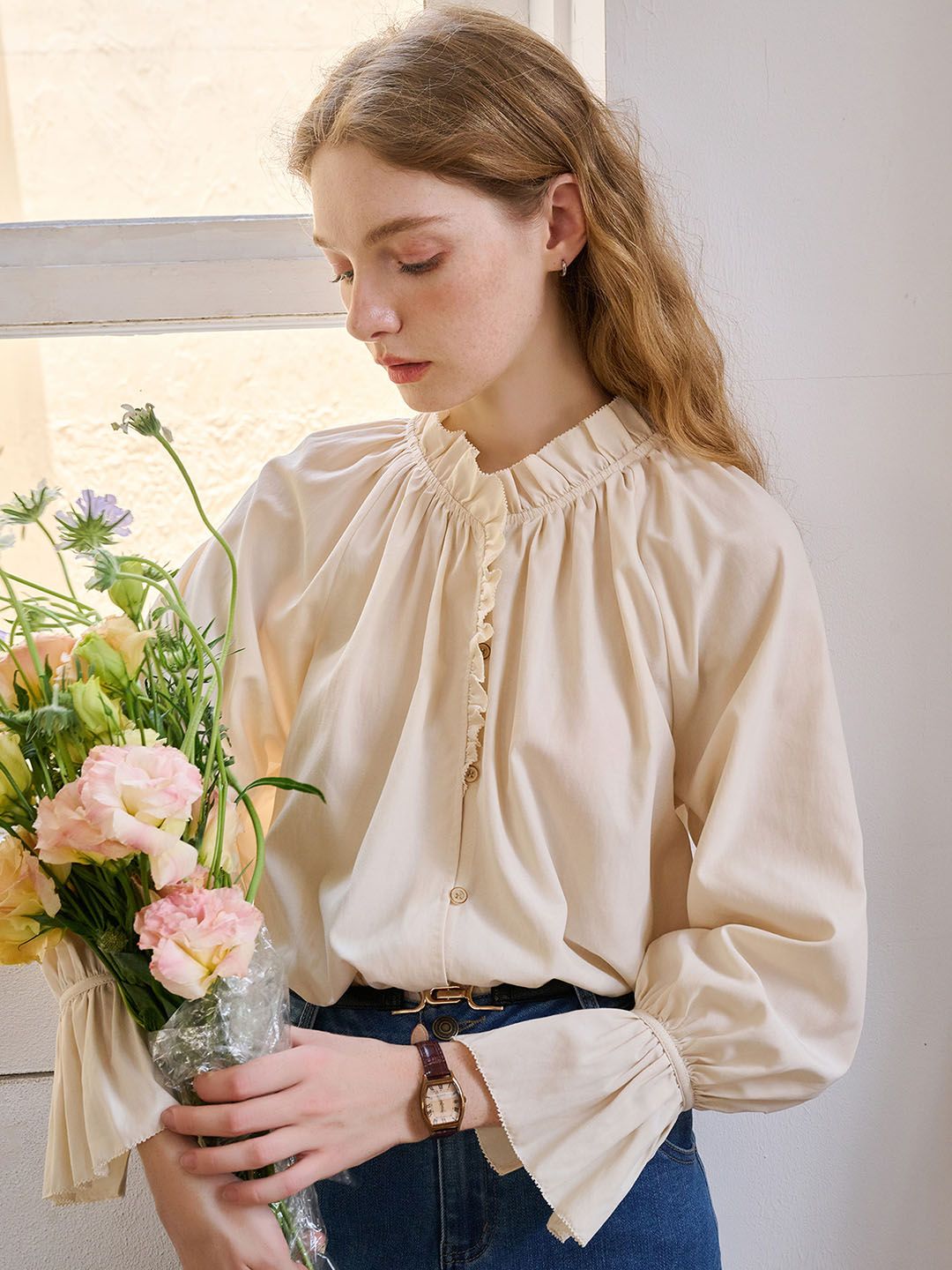 【Final Sale】Inaya Lace Panel Ruffle Sleeve Blouse sold by Simple Retro product image thumbnail 3