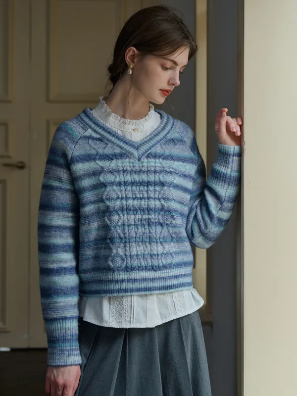 【Final Sale】Adalynn V-neck Striped Sweater sold by Simple Retro