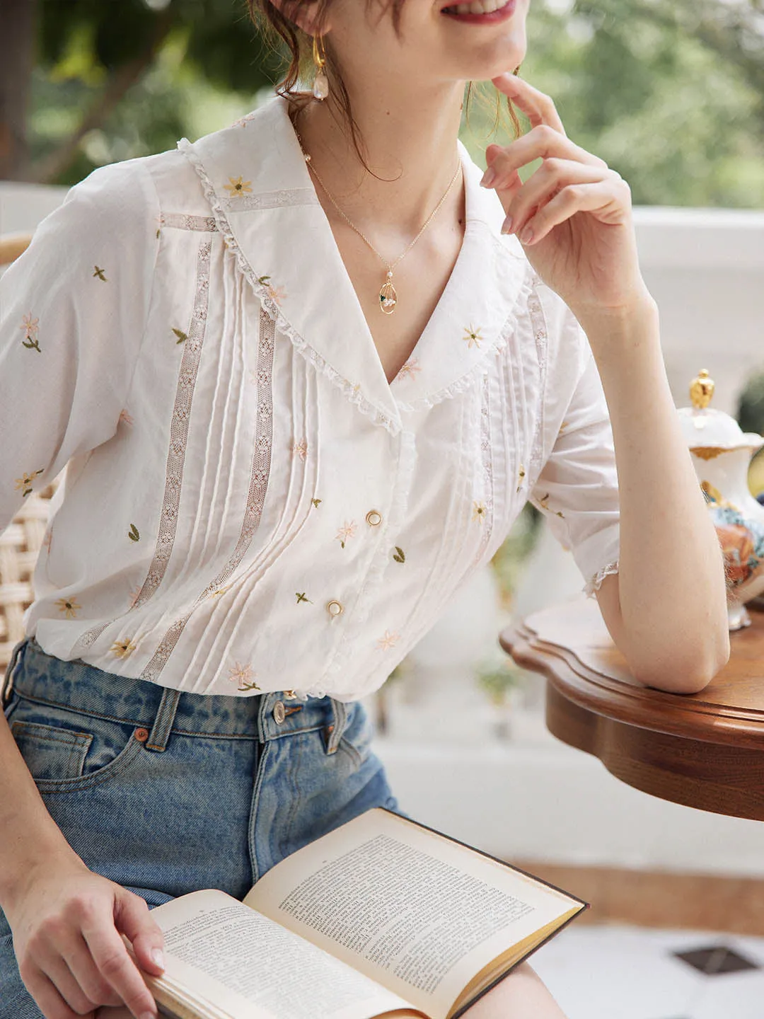 Erin 100% Cotton V-Neck Blouse sold by Simple Retro