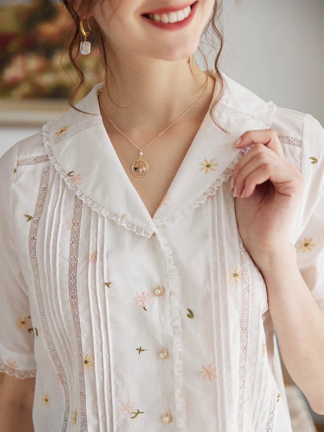 Erin 100% Cotton V-Neck Blouse sold by Simple Retro product image thumbnail 2