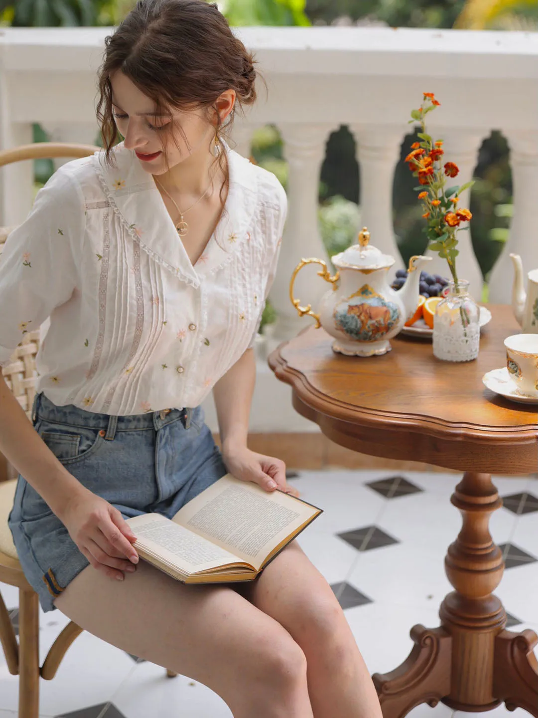 Erin 100% Cotton V-Neck Blouse sold by Simple Retro product image thumbnail 4