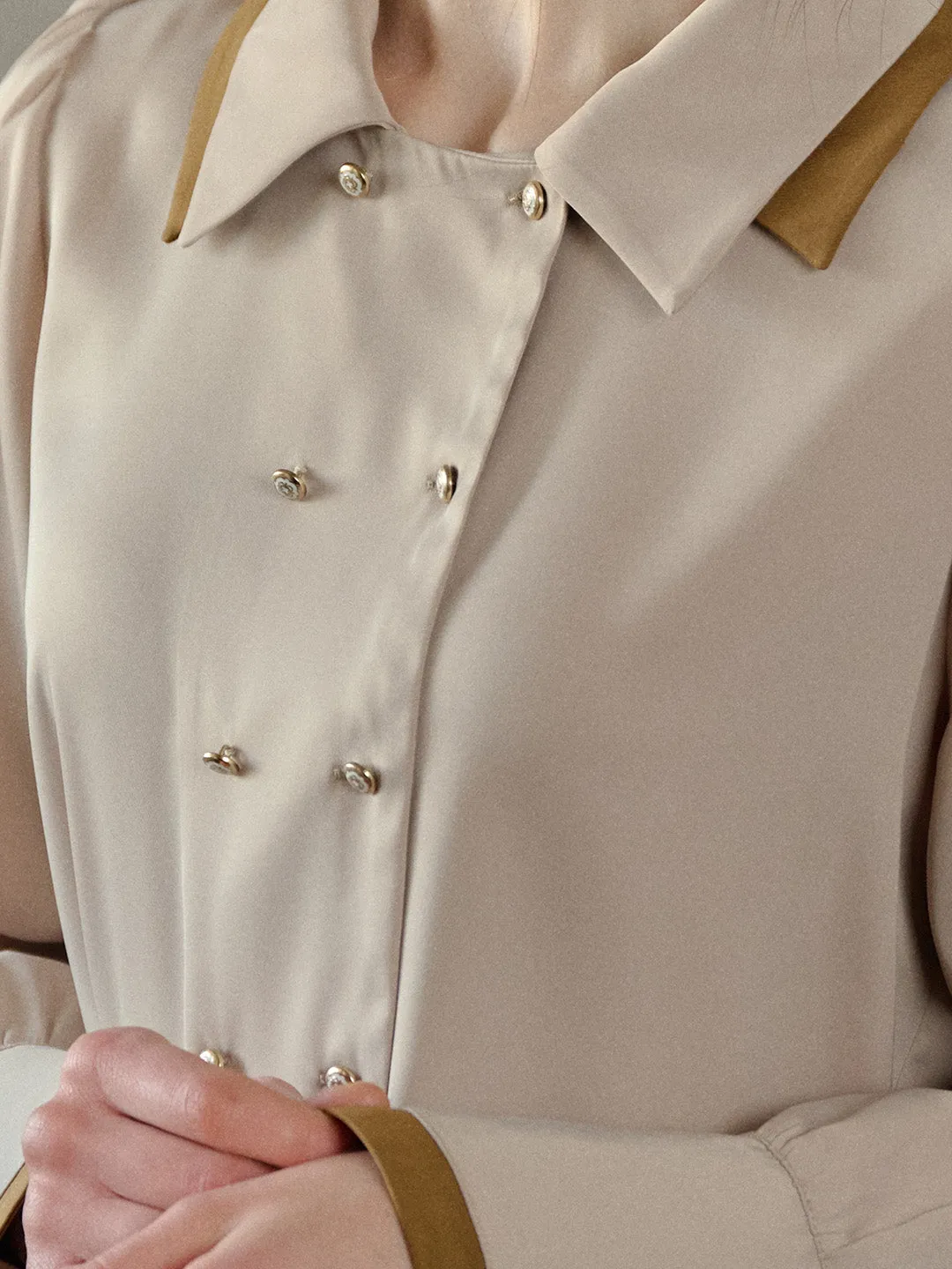 【Final Sale】Rebekah Vintage Double Breasted Colorblock Collar Blouse sold by Simple Retro product image thumbnail 4