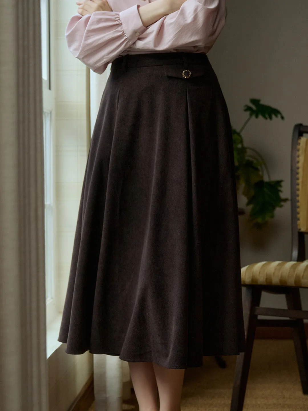 Karla Vintage Elegant Corduroy A-Line Skirt sold by Simple Retro