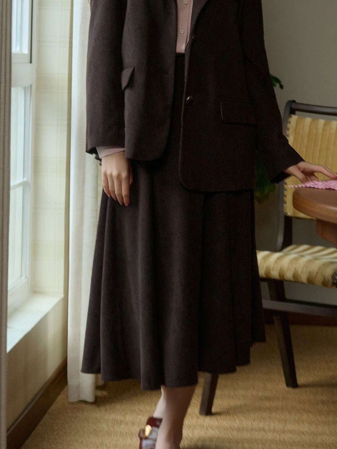 Karla Vintage Elegant Corduroy A-Line Skirt sold by Simple Retro product image thumbnail 3