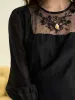 Carolyn Round Neck Mesh Embroidered Trimmed Sleeve Dress sold by Simple Retro