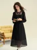 Carolyn Round Neck Mesh Embroidered Trimmed Sleeve Dress sold by Simple Retro