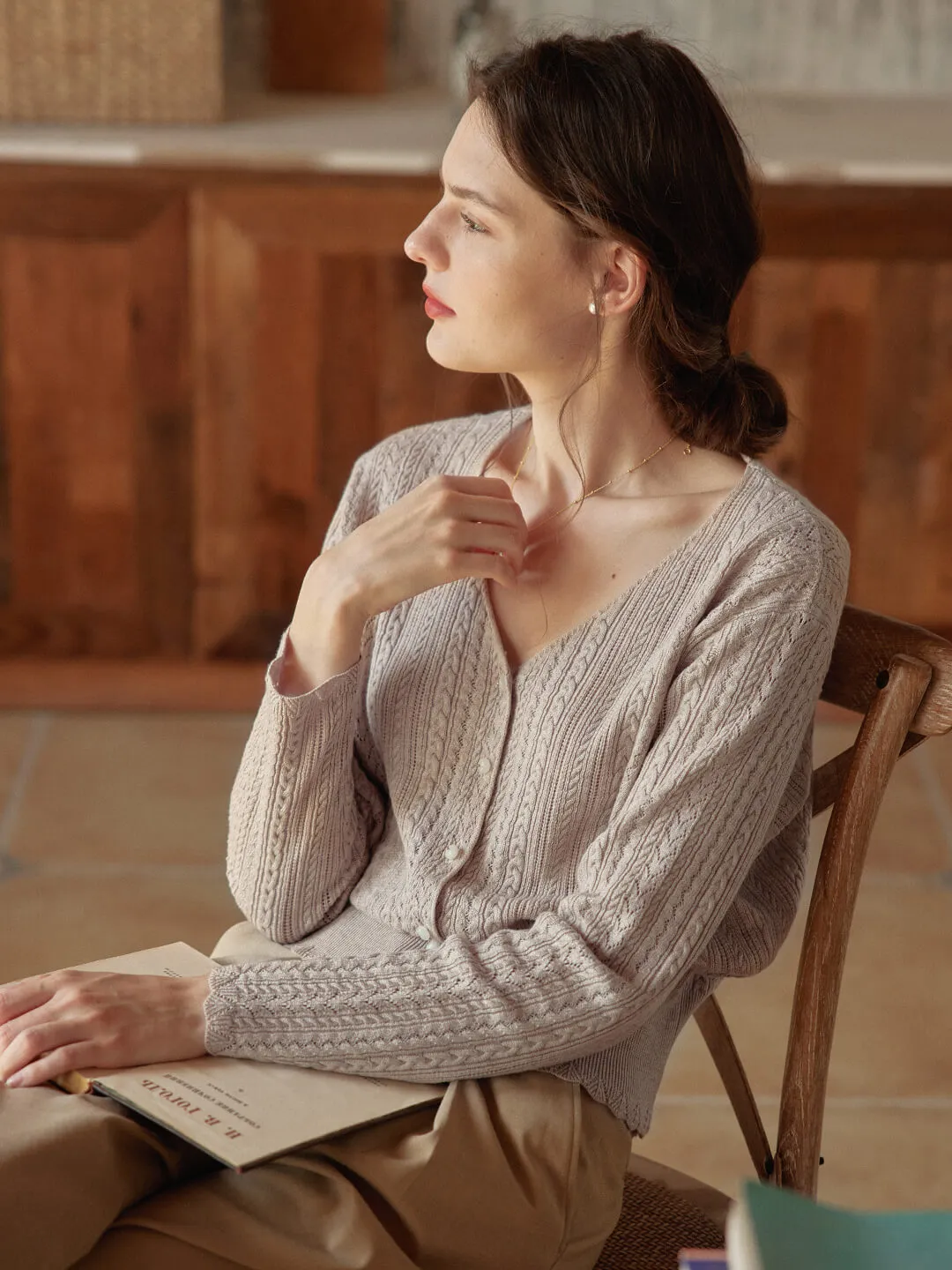 Emma Cable Camel Knit Cardigan sold by Simple Retro product image thumbnail 5