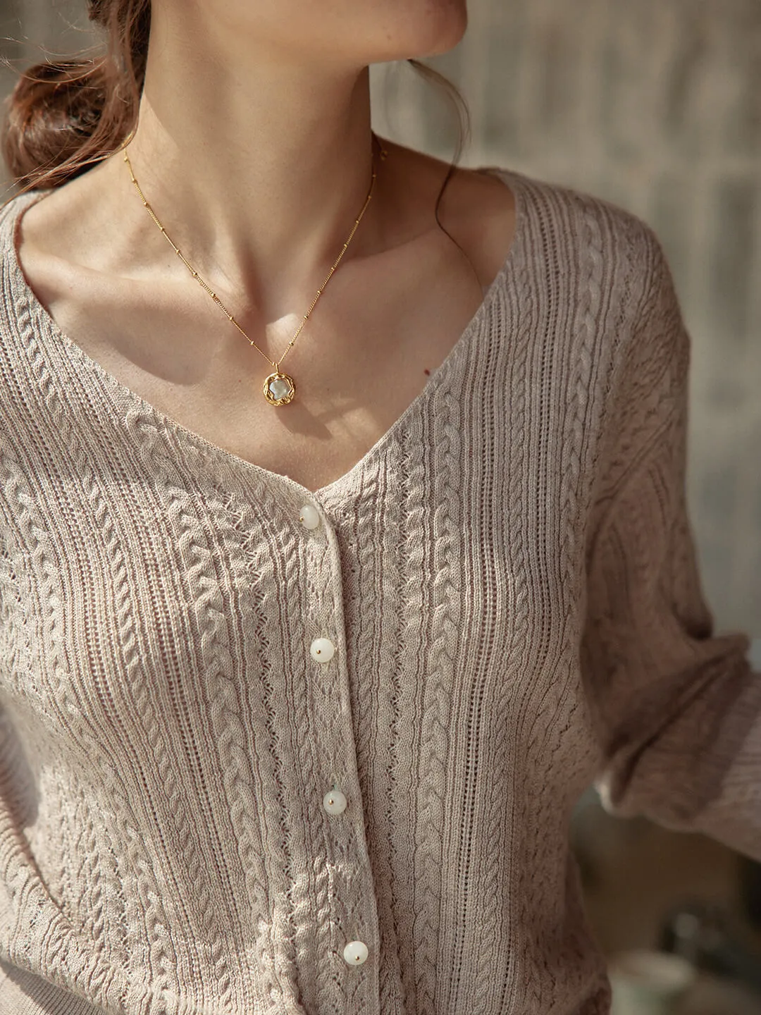 Emma Cable Camel Knit Cardigan sold by Simple Retro product image thumbnail 3