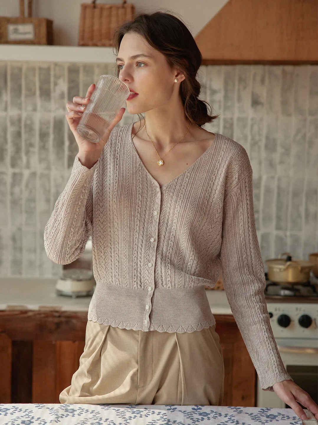 Emma Cable Camel Knit Cardigan sold by Simple Retro product image thumbnail 2