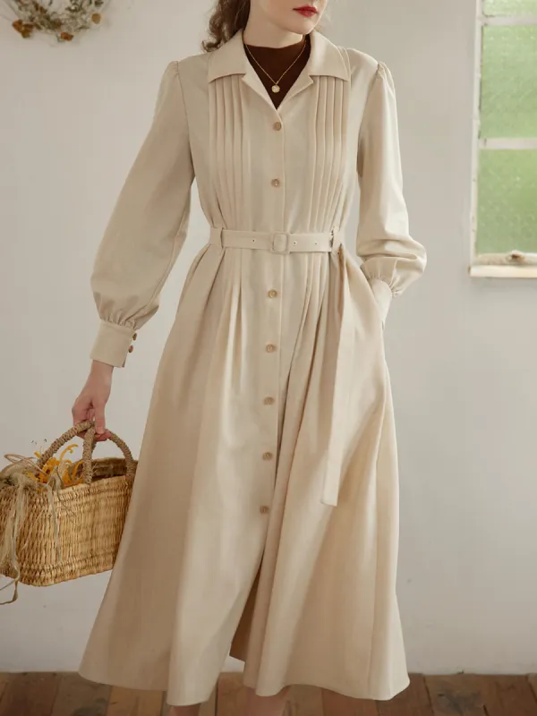 (Clearance) Ellie Puff Sleeve Khaki Shirt Dress sold by Simple Retro