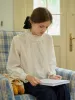 Kiana Vintage Trim Mock Neck Lace Panel Floral Embroidered Cotton Eedwardian Style Blouse sold by Simple Retro