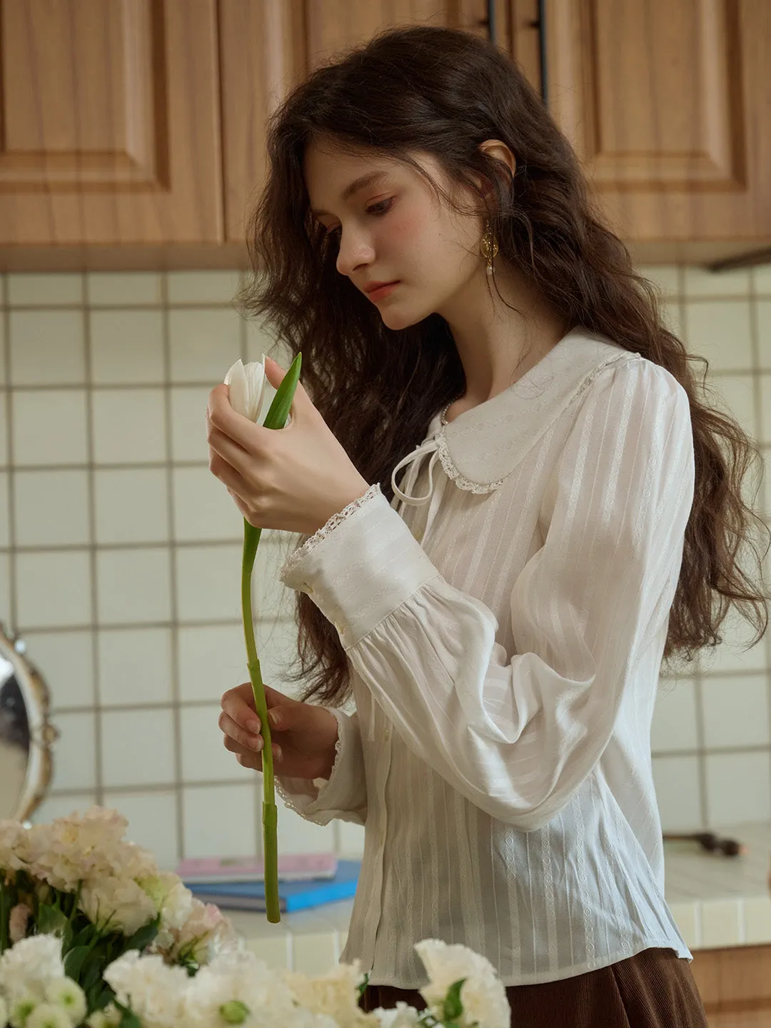 Addilyn Romantic Doll Collar Lace Stitching Tie Eedwardian Style Blouse sold by Simple Retro product image thumbnail 4