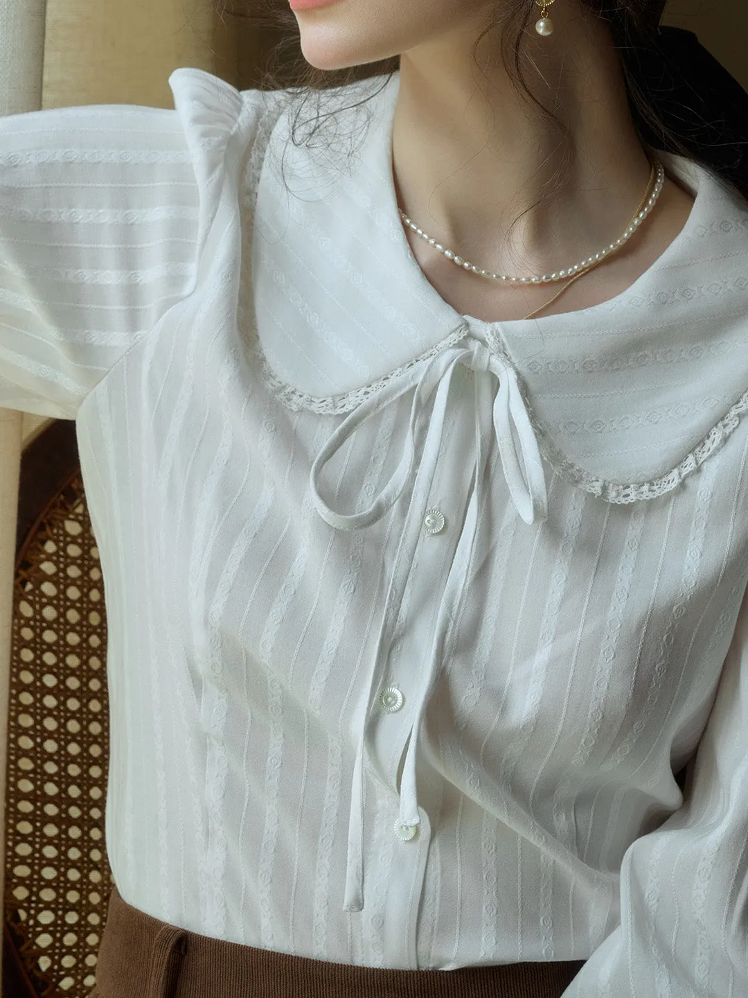 Addilyn Romantic Doll Collar Lace Stitching Tie Eedwardian Style Blouse sold by Simple Retro product image thumbnail 2