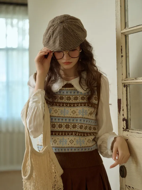 Emerald SR Exclusive Design Snowflake Jacquard Fair Isle Crew Neck Sweater Vest sold by Simple Retro