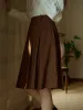 Angie Vintage Corduroy Pleated A-Line Skirt - Brown sold by Simple Retro
