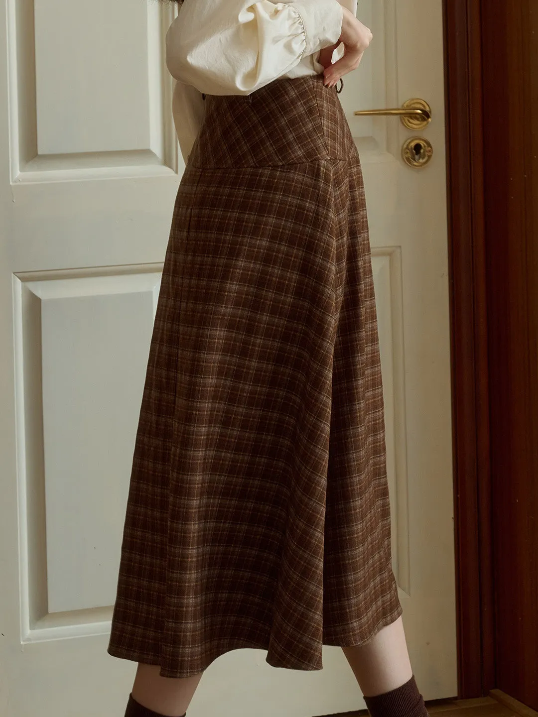 Adalee Vintage Brown Plaid Bow A-Line Skirt sold by Simple Retro product image thumbnail 5