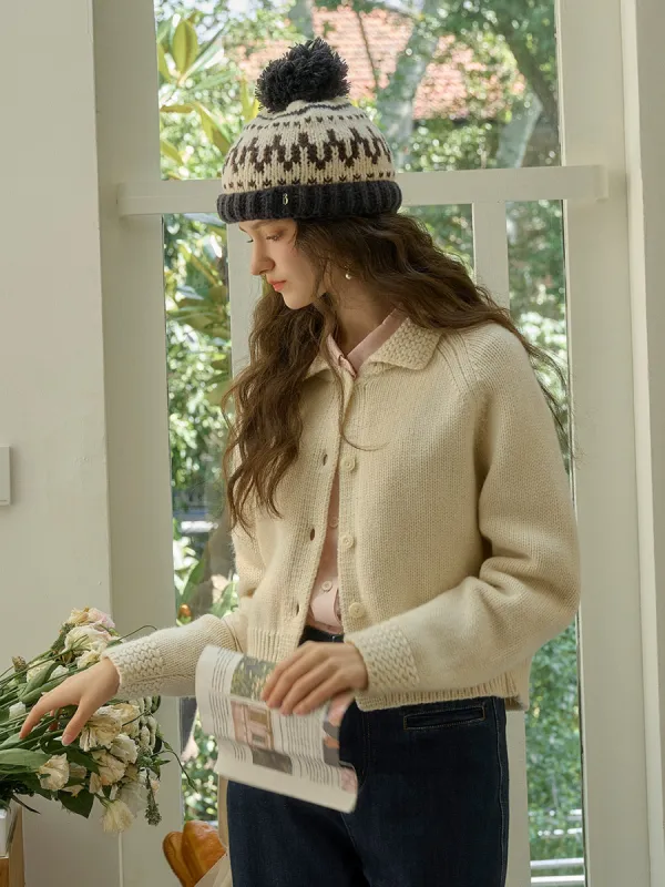 Cheyenne Romantic Polo Collar 100% Wool Knit Cardigan sold by Simple Retro