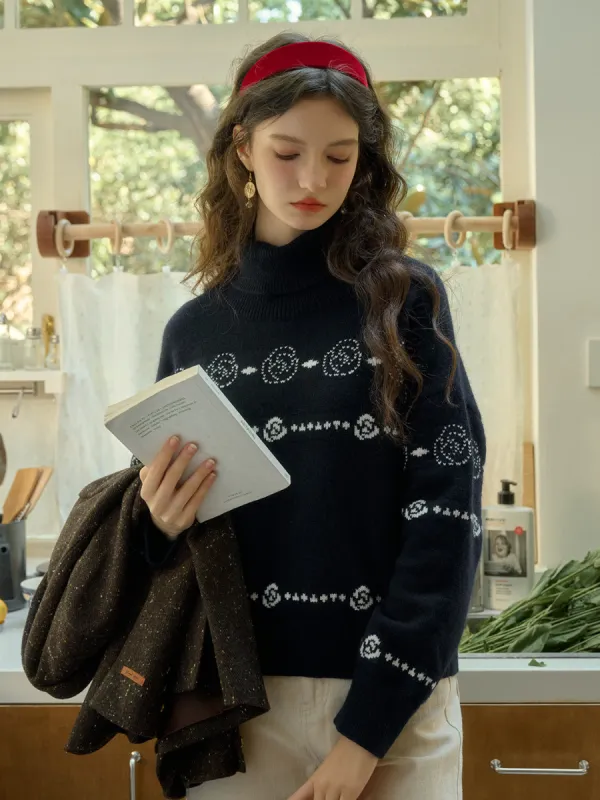 Henley Classic Rose Jacquard Turtleneck Fair Isle Sweater sold by Simple Retro