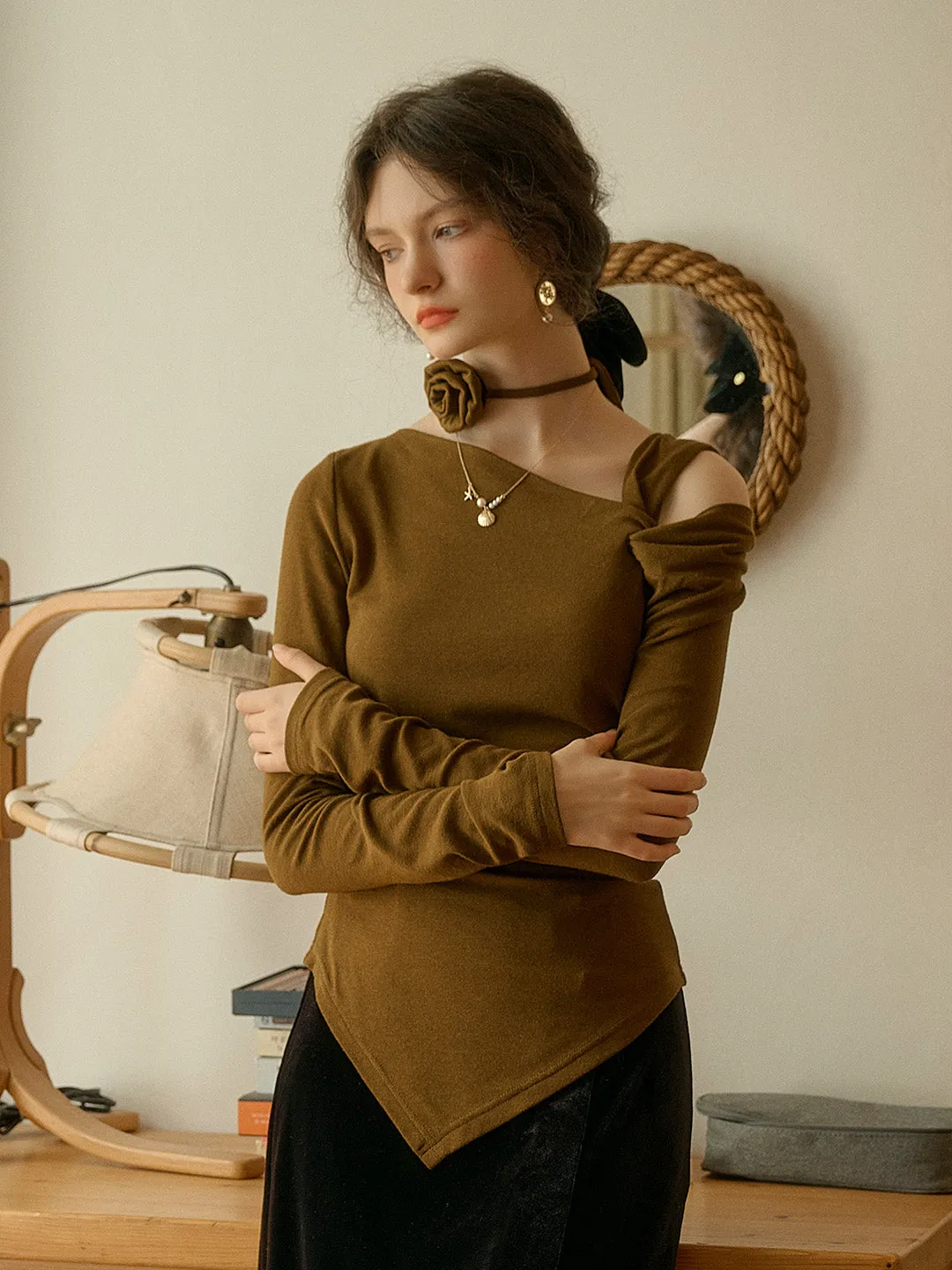 Paulina Tailored Off-Shoulder Knotted Top (with Rose Choker) sold by Simple Retro